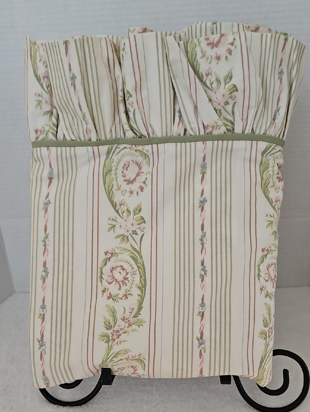 Burlington Floral Stripe Ruffled Sage Soft Rose Pink Cotton Full Flat Sheet